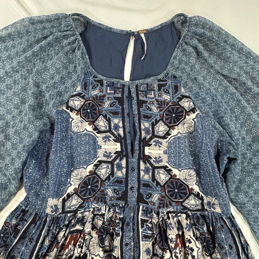 Free People Oksana Mini Dress Women's Size 6 Boho Whimsical Balloon Sleeve